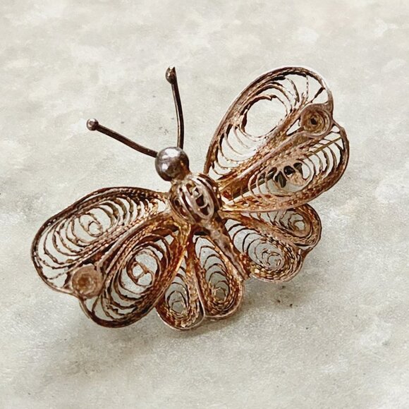 Vintage 800 Silver Filigree Intricate Butterfly Brooch - Picture 1 of 4